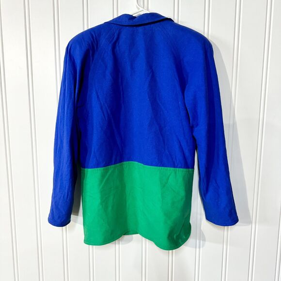 Vintage mingnon Jacket Women Size 8 Abstract Green/ Blue Open Front Light Wool - Picture 5 of 5
